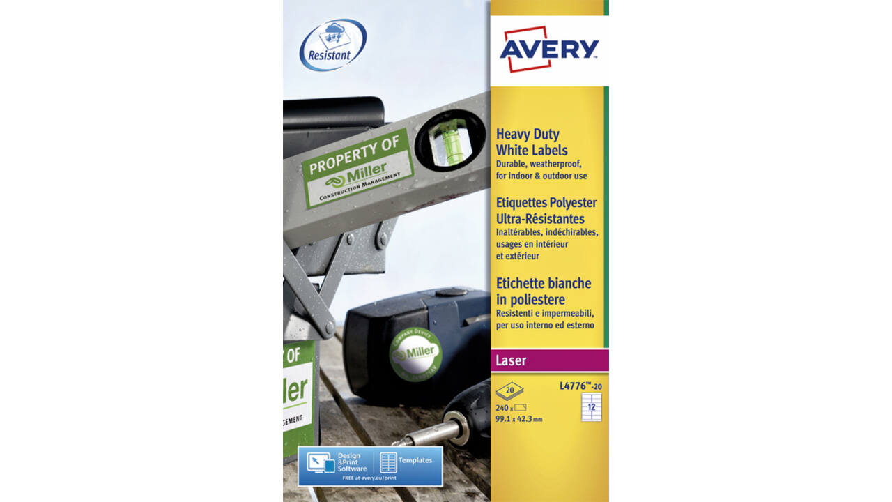 Etiket Avery L4776-20 99.1x42.3mm polyester wit 240 stuks