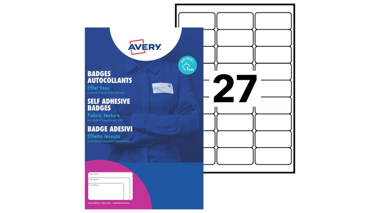 Naambadge etiket Avery L4784-20 63.5x29.6mm zk 540 stuks
