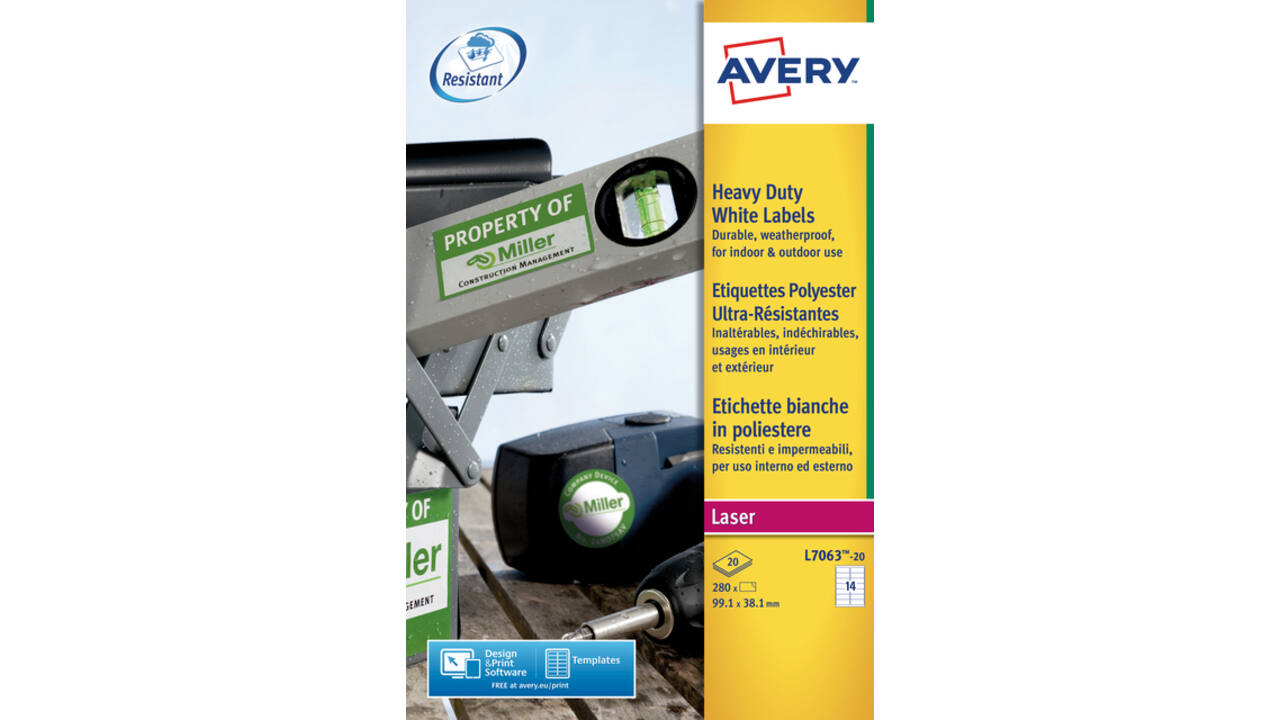 Etiket Avery L7063-20 99.1x38.1mm polyester wit 280 stuks