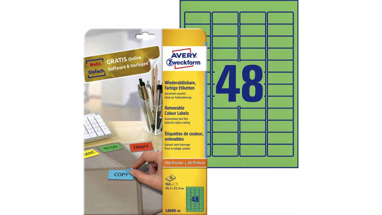 Etiket Avery L6040-20 45.7x21.2mm groen 960 stuks