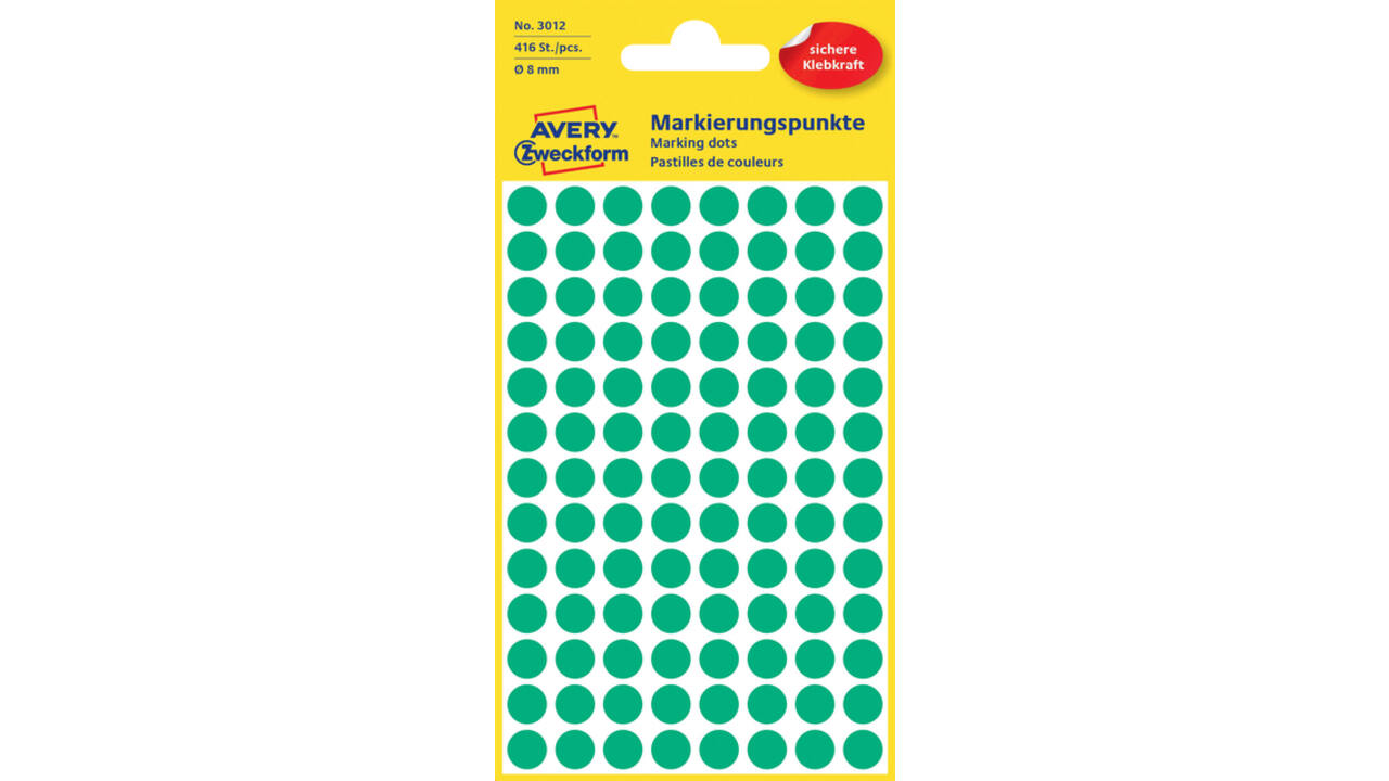 Etiket Avery 3012 rond 8mm groen 416 stuks