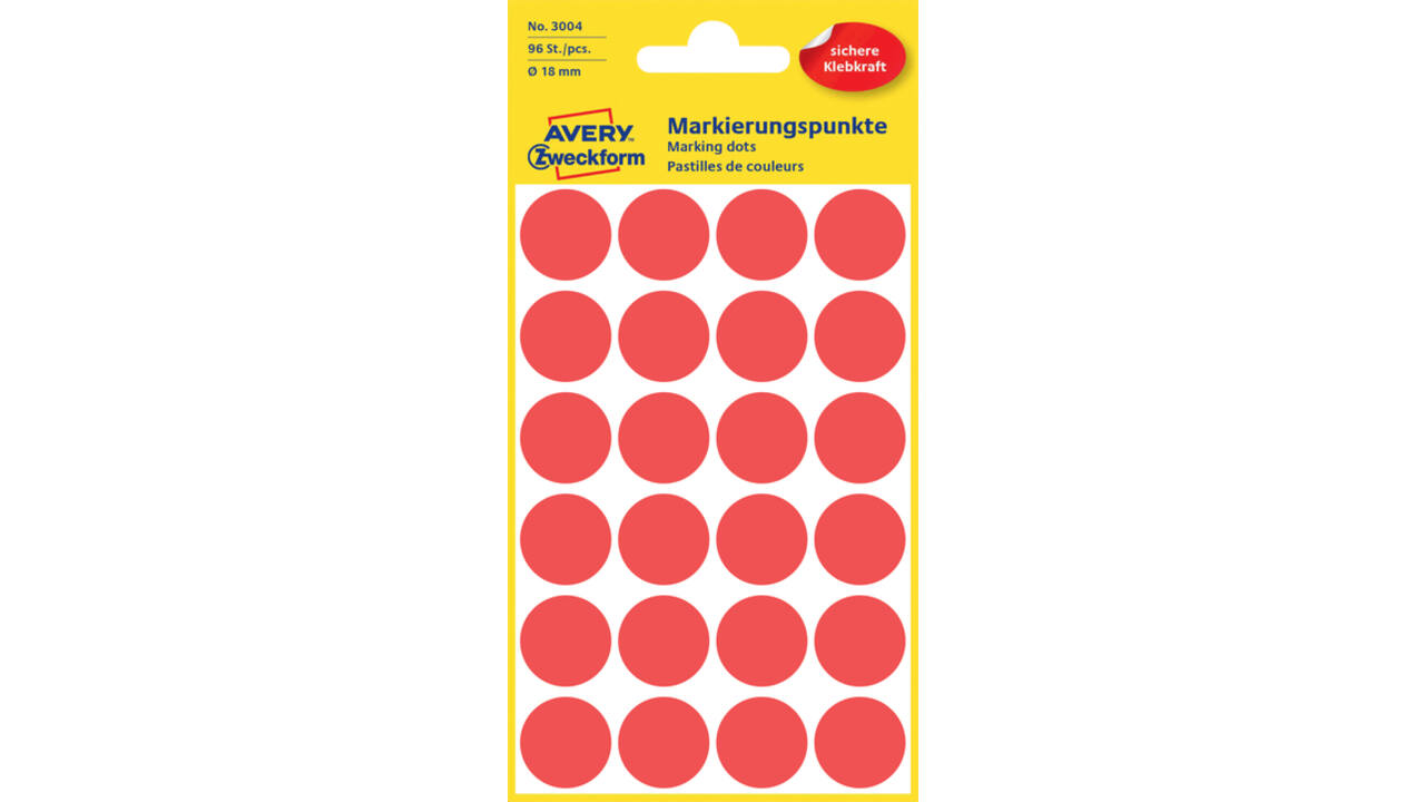 Etiket Avery 3004 rond 18mm rood 96 stuks