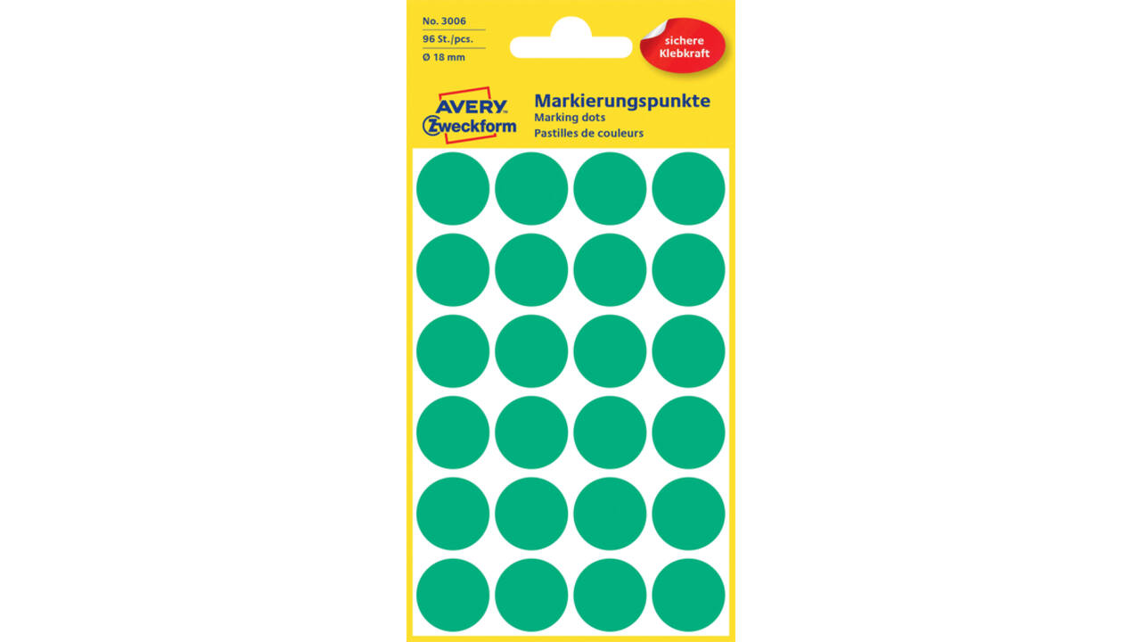 Etiket Avery 3006 rond 18mm groen 96 stuks