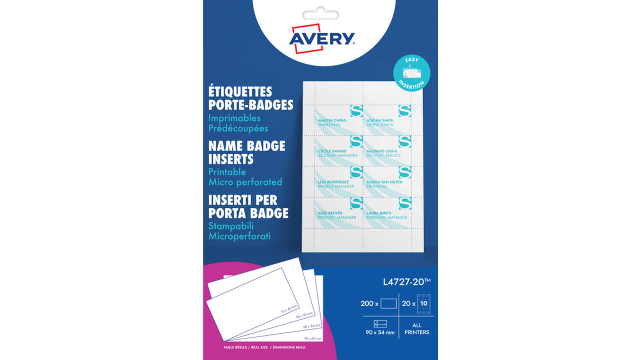 Badgekaart Avery L4727-20 54x90mm microperforatie 20 vel