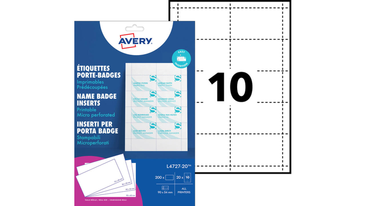 Badgekaart Avery L4727-20 54x90mm microperforatie 20 vel