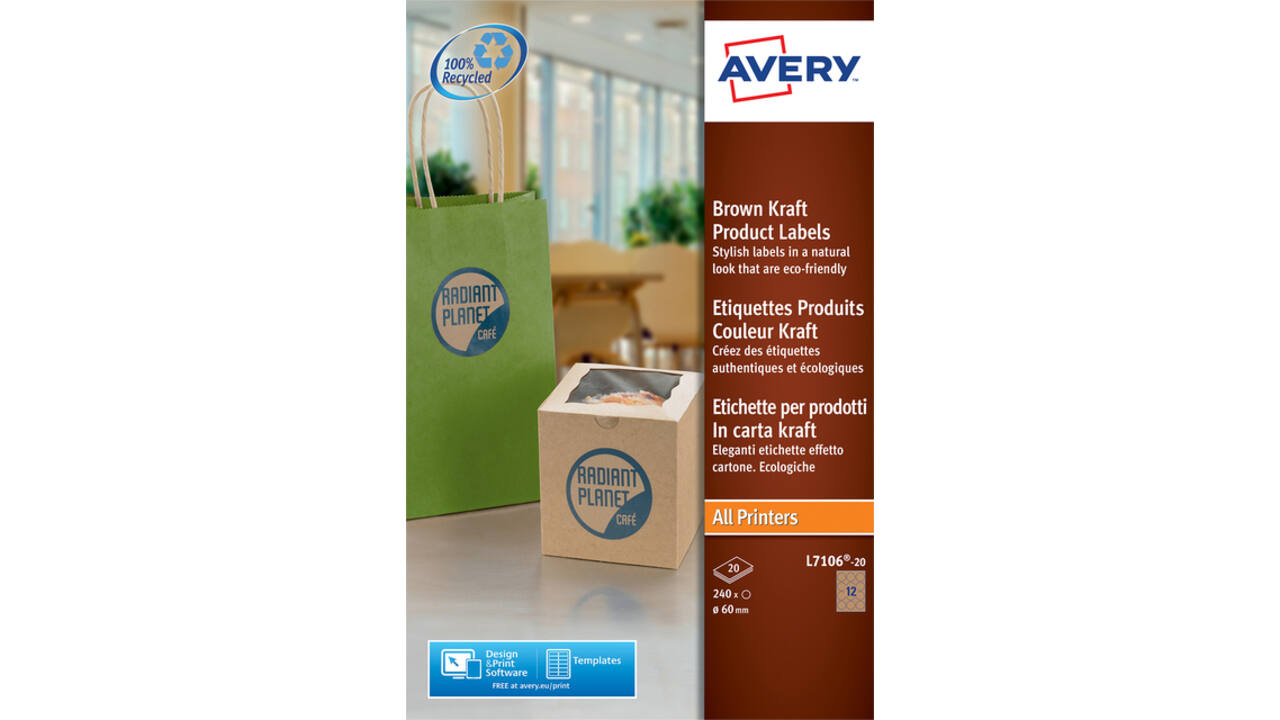 Etiket Avery L7106-20 60mm bruin 240 stuks