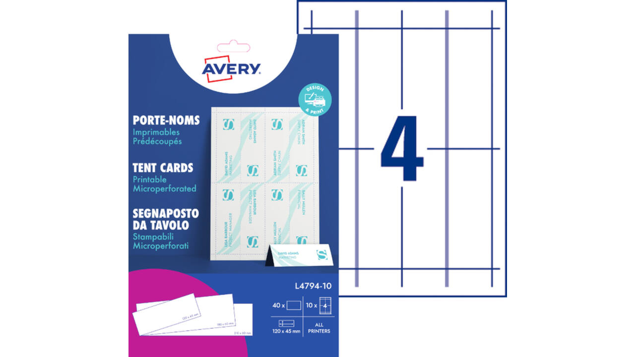 Tafelnaambord Avery L4794-10 120x45mm wit 10 stuks