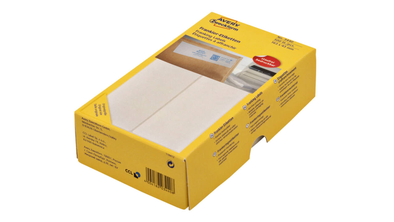 Frankeeretiket Avery 3440 163x43mm 500 stuks