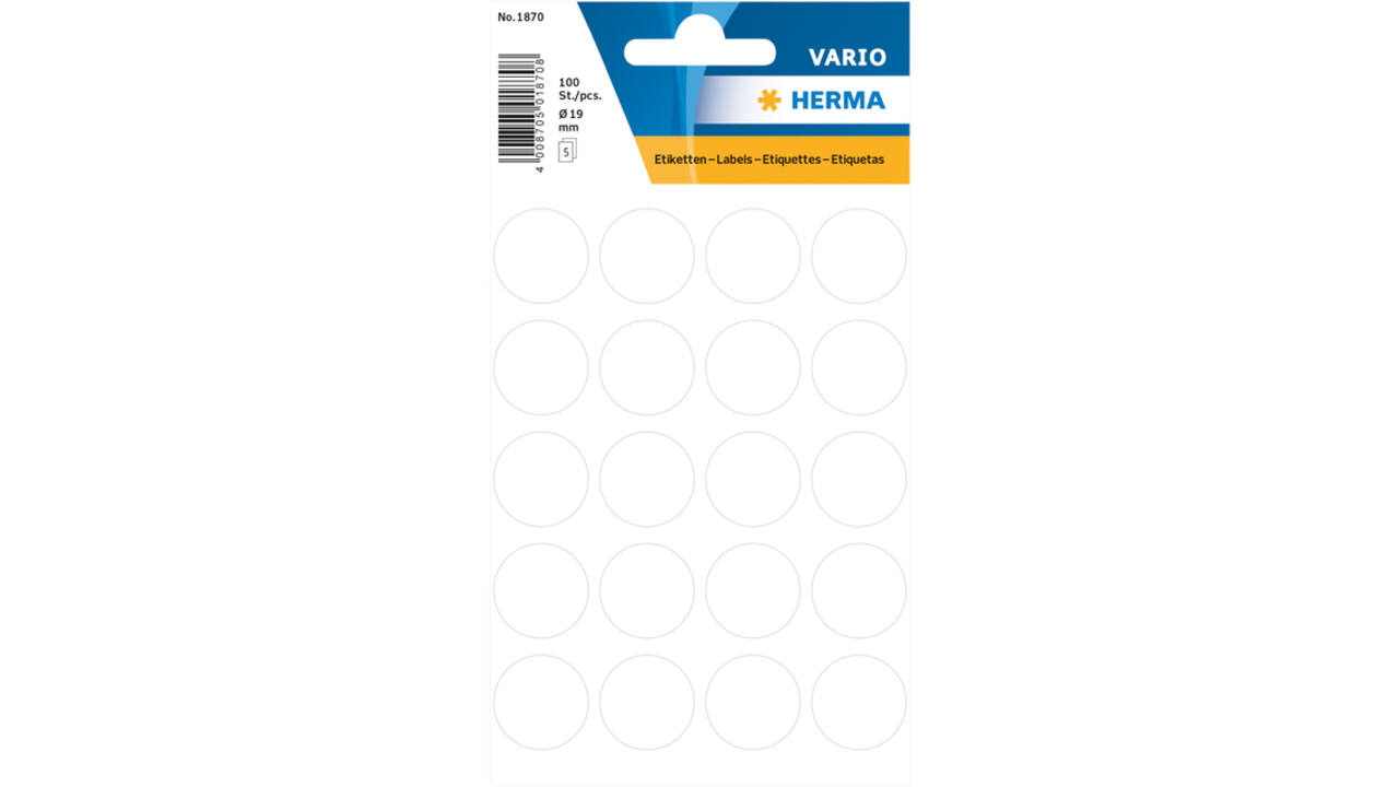Etiket HERMA 1870 rond 19mm wit 100 stuks