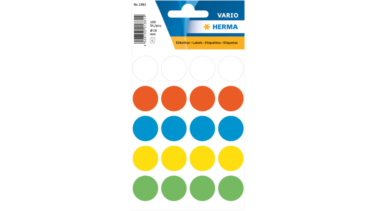 Etiket HERMA 1881 rond 19mm assorti 100 stuks