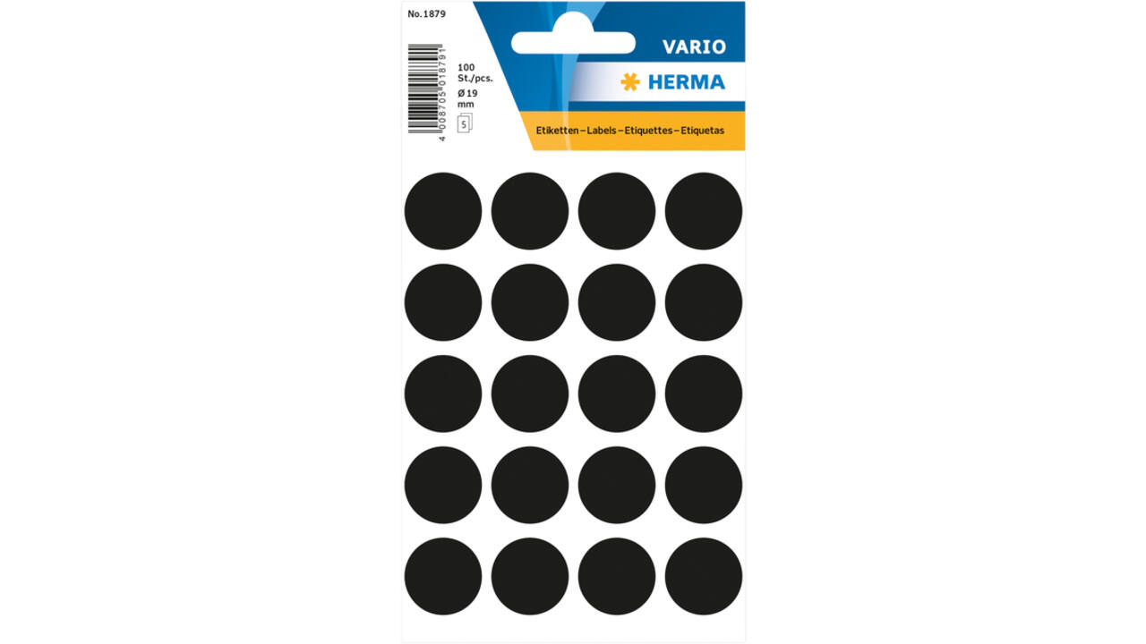Etiket HERMA 1879 rond 19mm zwart 100 stuks