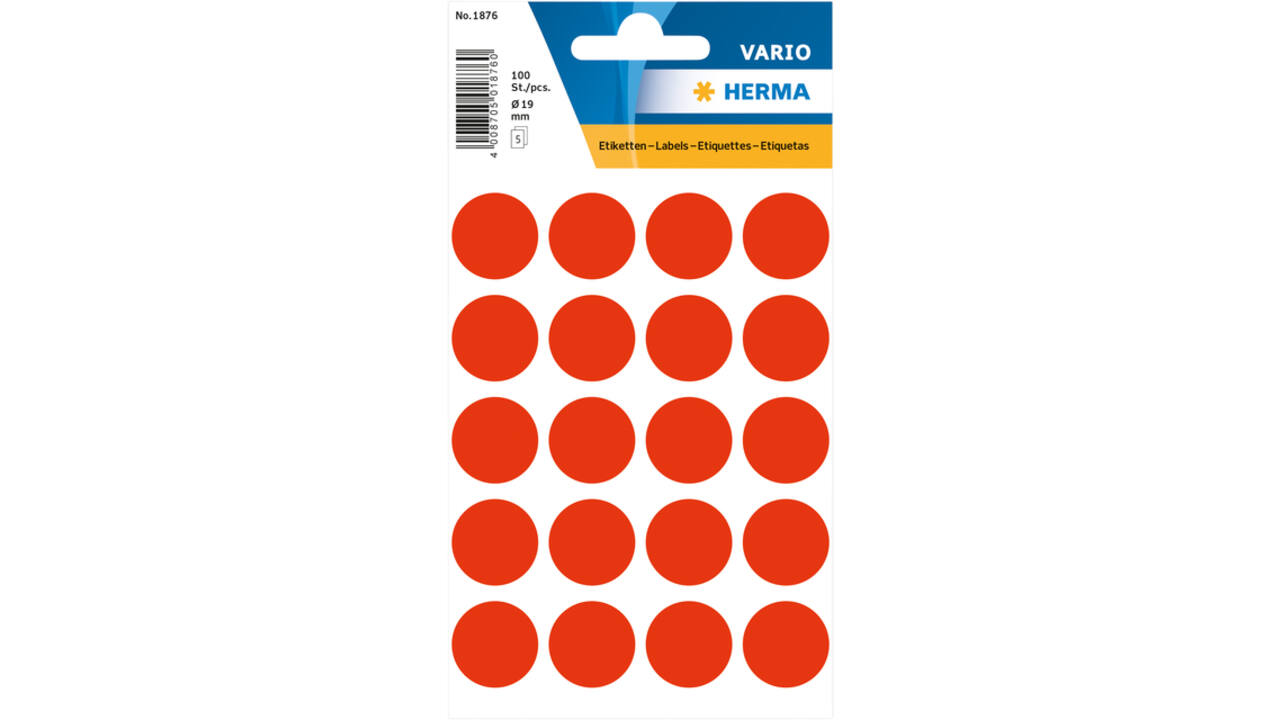 Etiket HERMA 1876 rond 19mm fluor rood 100 stuks