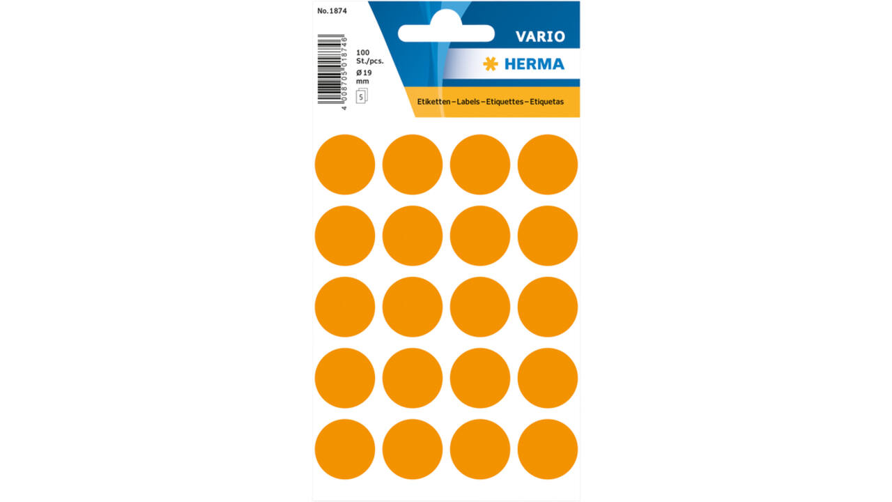 Etiket HERMA 1874 rond 19mm fluor oranje 100 stuks