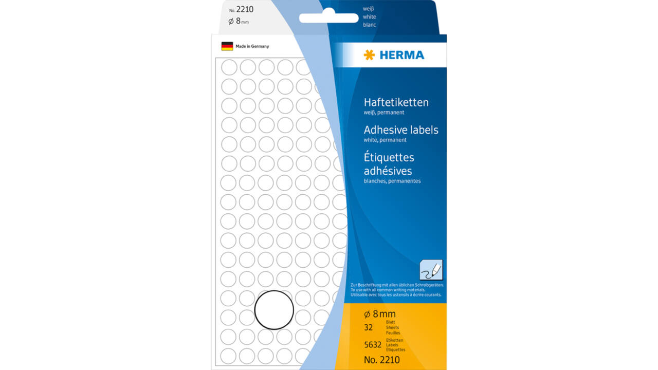 Etiket HERMA 2210 rond 8mm wit 5632 stuks