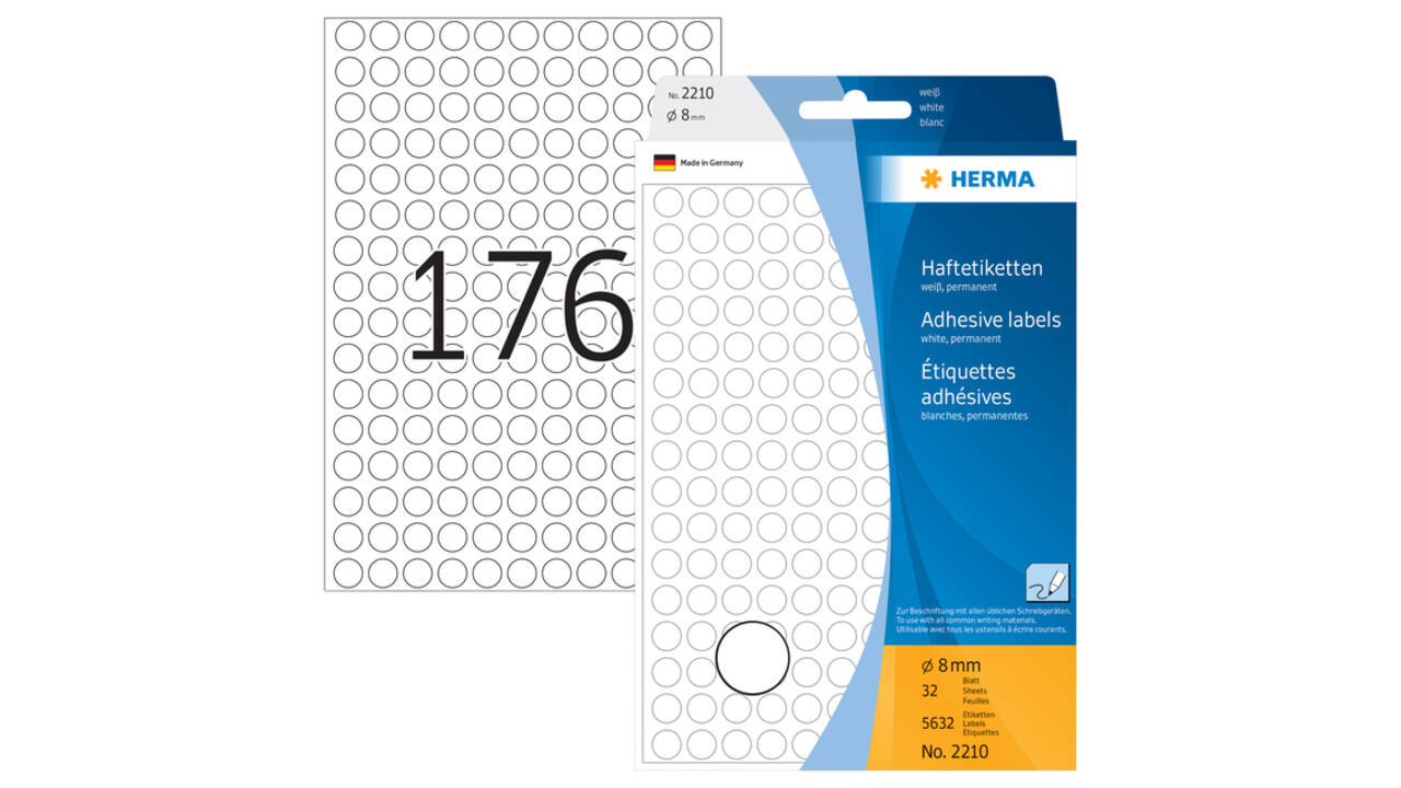 Etiket HERMA 2210 rond 8mm wit 5632 stuks