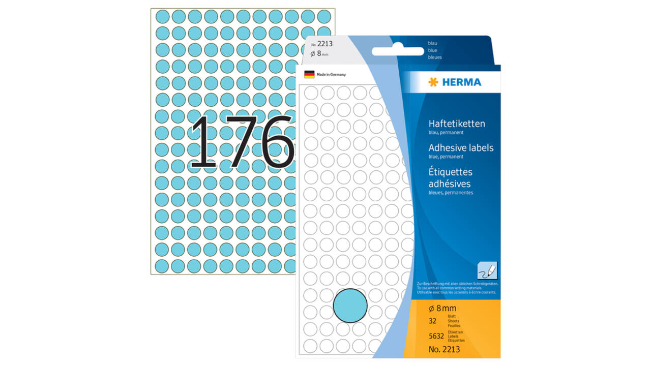 Etiket HERMA 2213 rond 8mm blauw 5632 stuks