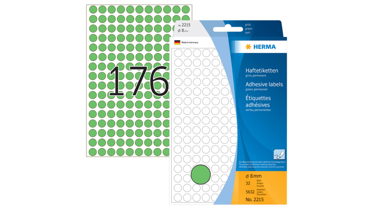 Etiket HERMA 2215 rond 8mm groen 5632 stuks