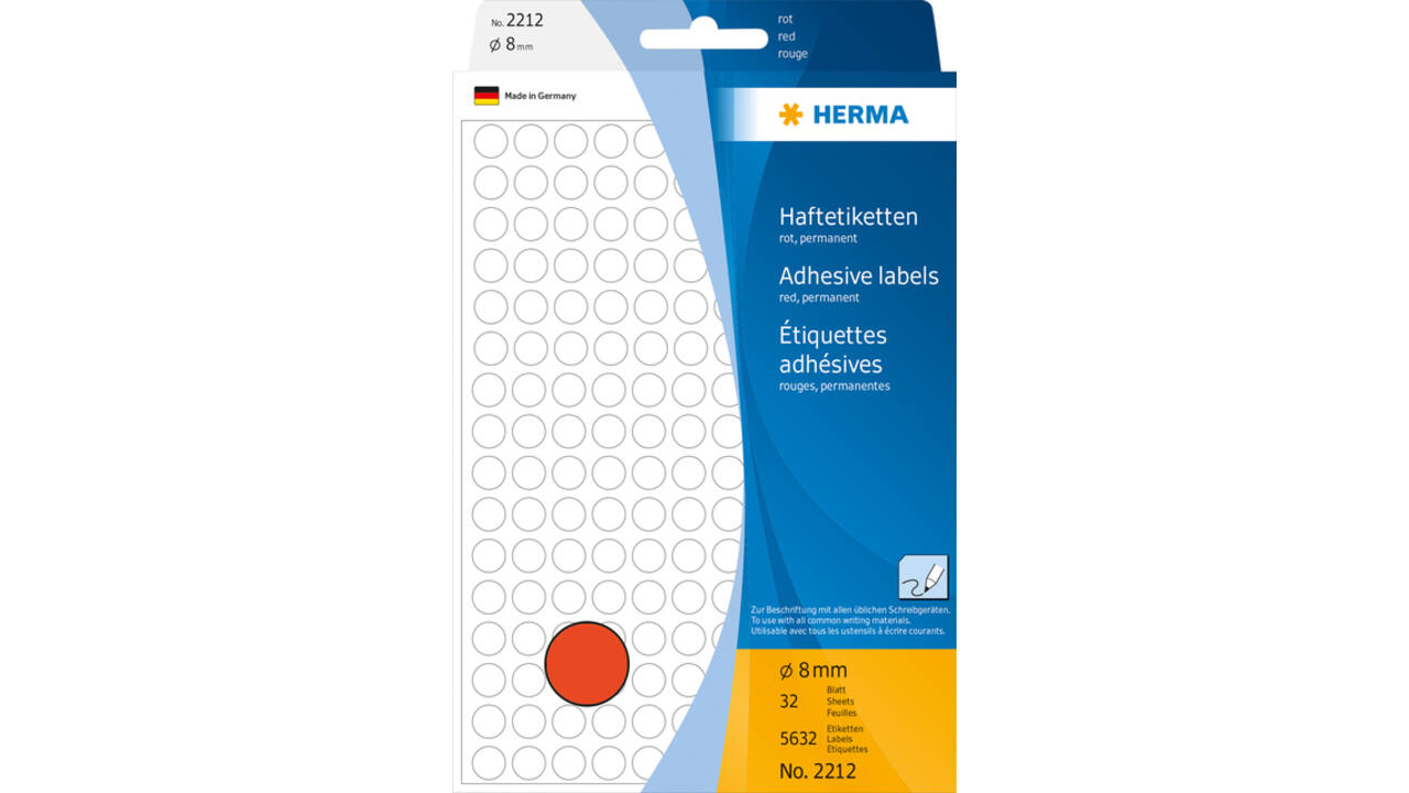 Etiket HERMA 2212 rond 8mm rood 5632 stuks