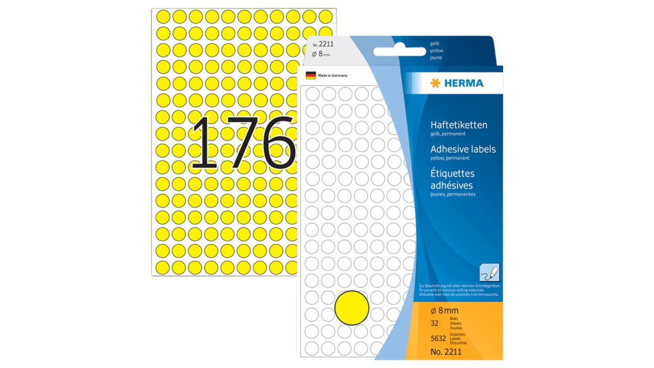Etiket HERMA 2211 rond 8mm geel 5632 stuks