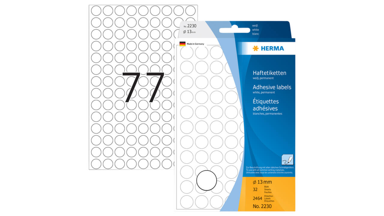 Etiket HERMA 2230 rond 13mm wit 2464 stuks