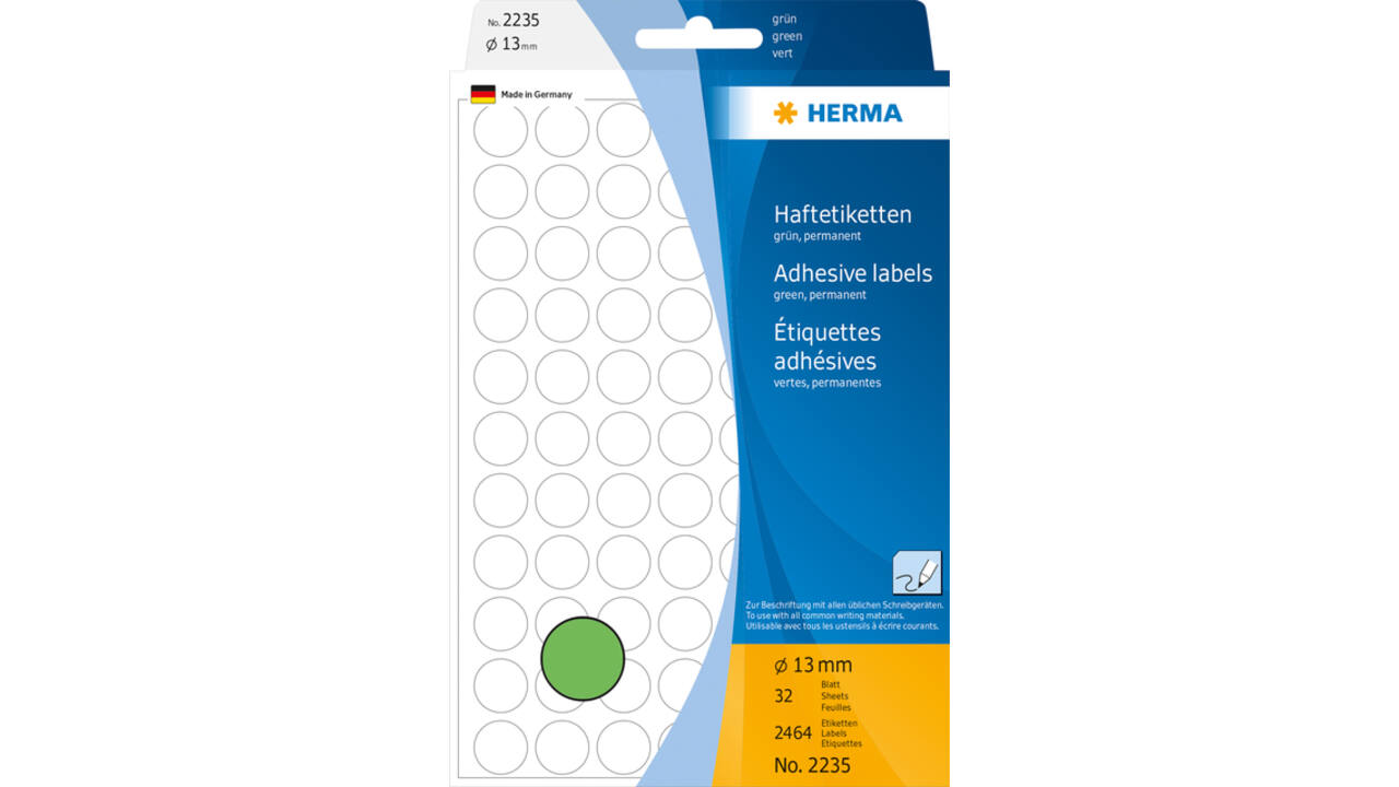 Etiket HERMA 2235 rond 13mm groen 2464 stuks