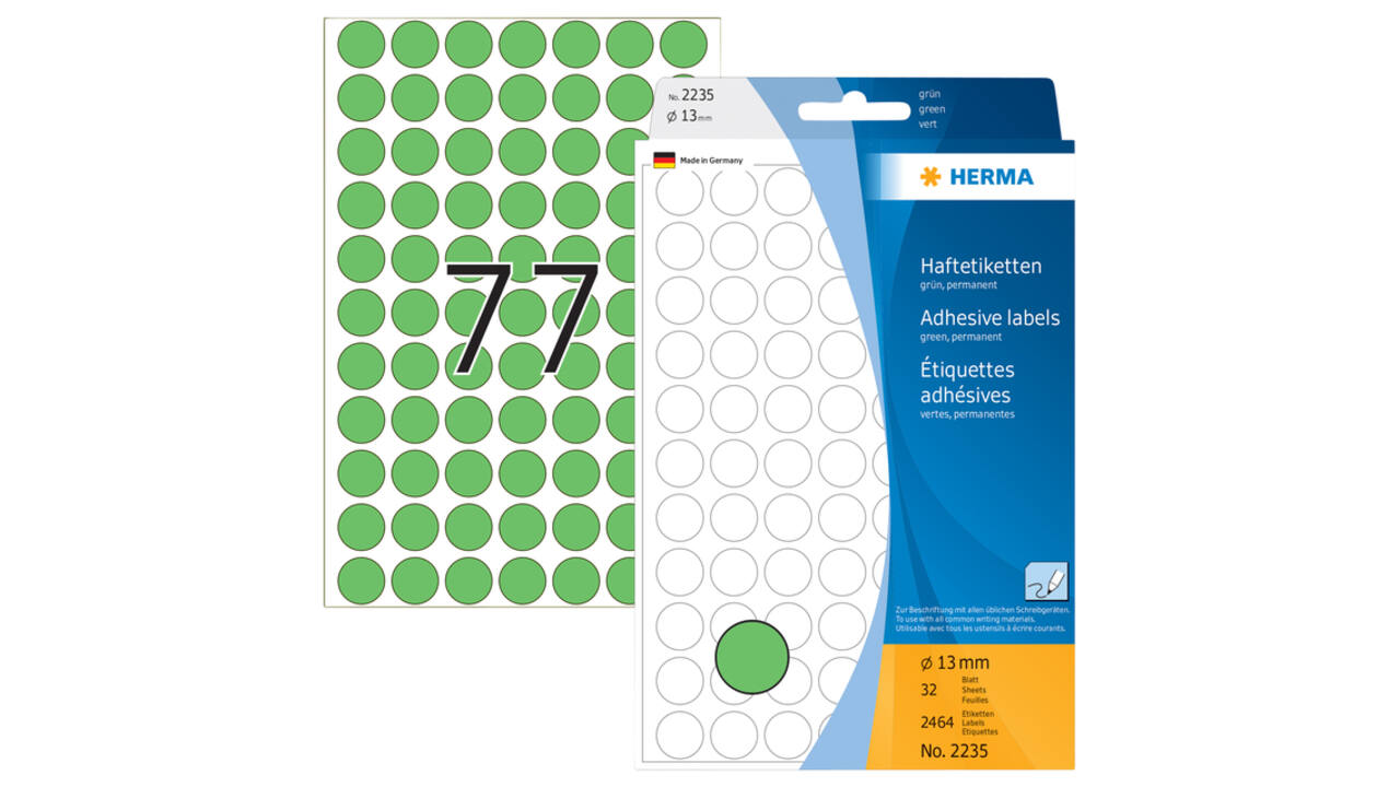 Etiket HERMA 2235 rond 13mm groen 2464 stuks