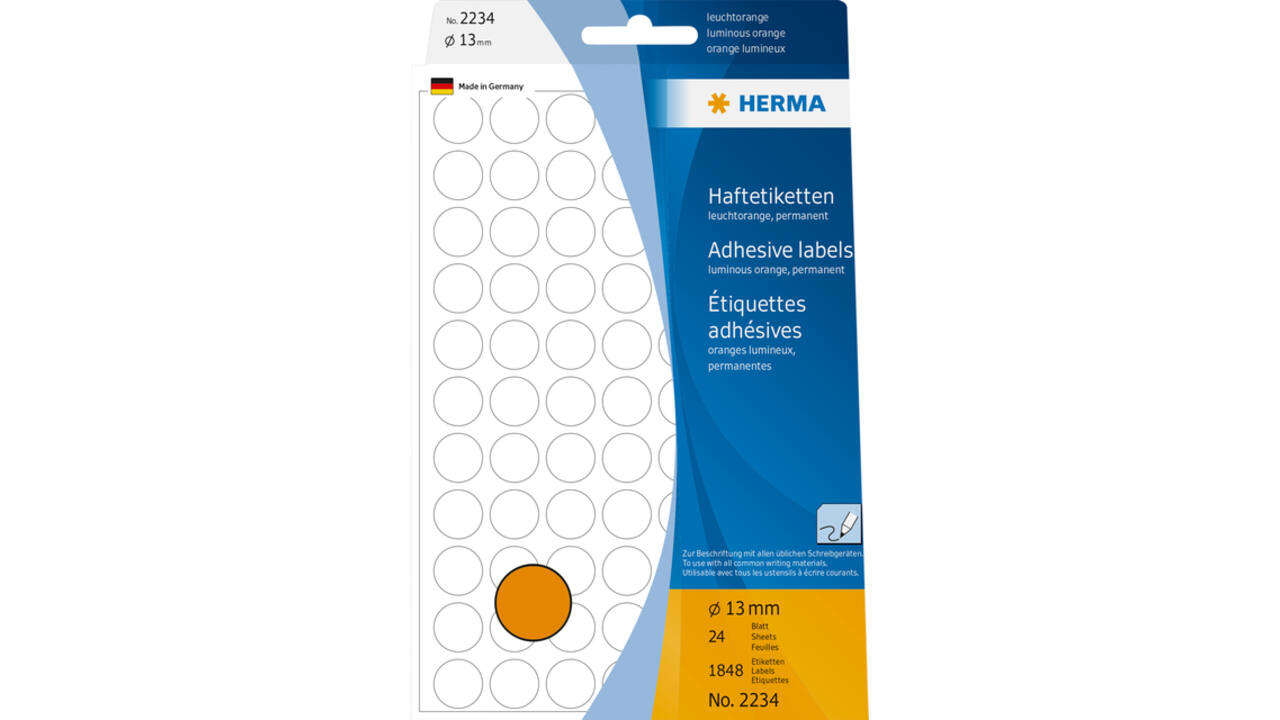 Etiket HERMA 2234 rond 13mm fluor oranje 1848 stuks
