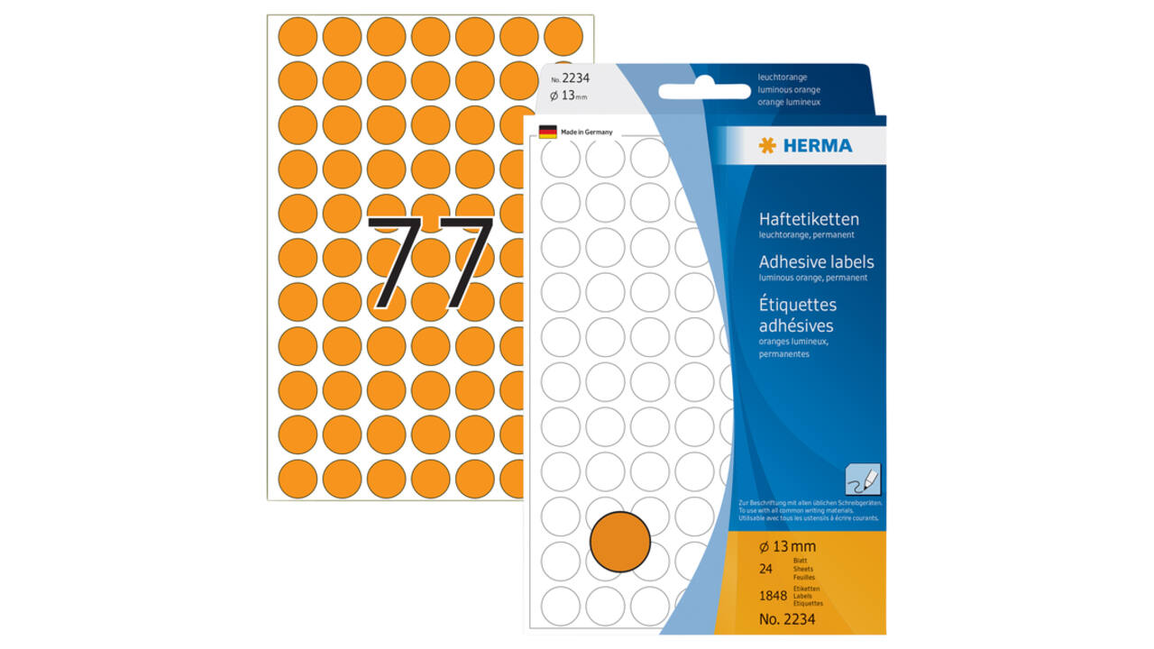 Etiket HERMA 2234 rond 13mm fluor oranje 1848 stuks
