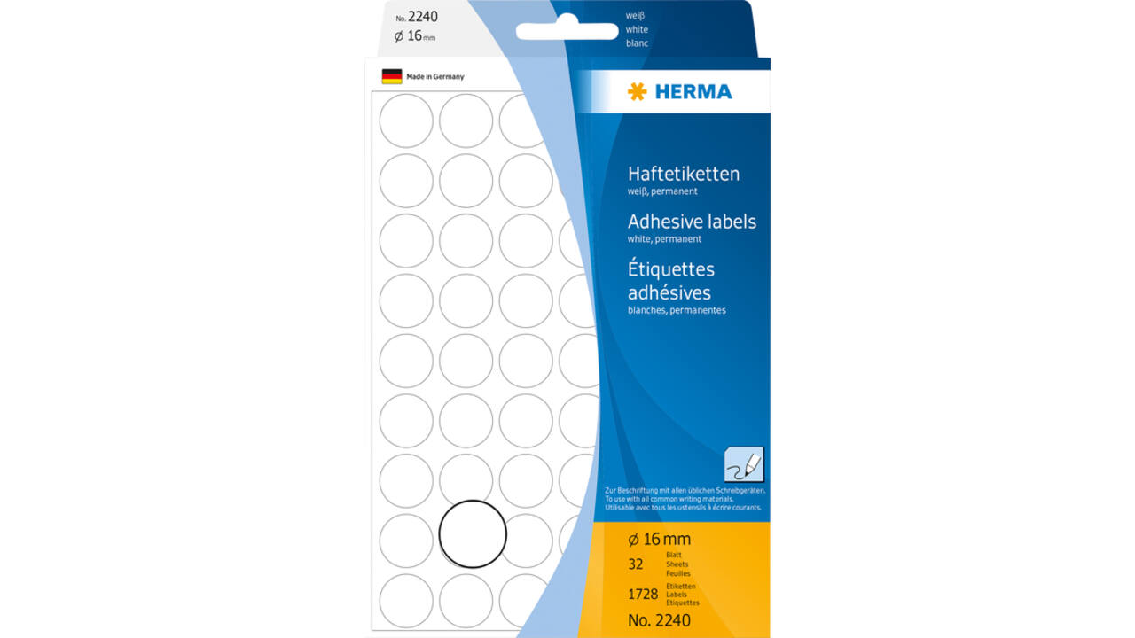 Etiket HERMA 2240 rond 16mm wit 1728 stuks
