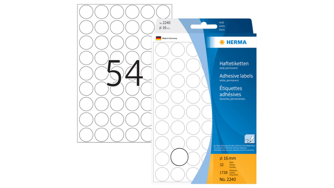 Etiket HERMA 2240 rond 16mm wit 1728 stuks