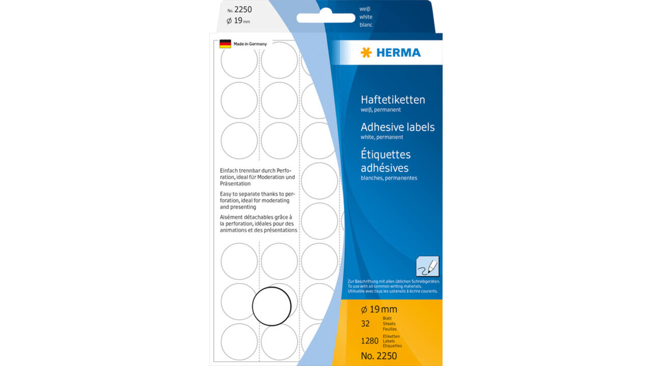 Etiket HERMA 2250 rond 19mm wit 1280 stuks