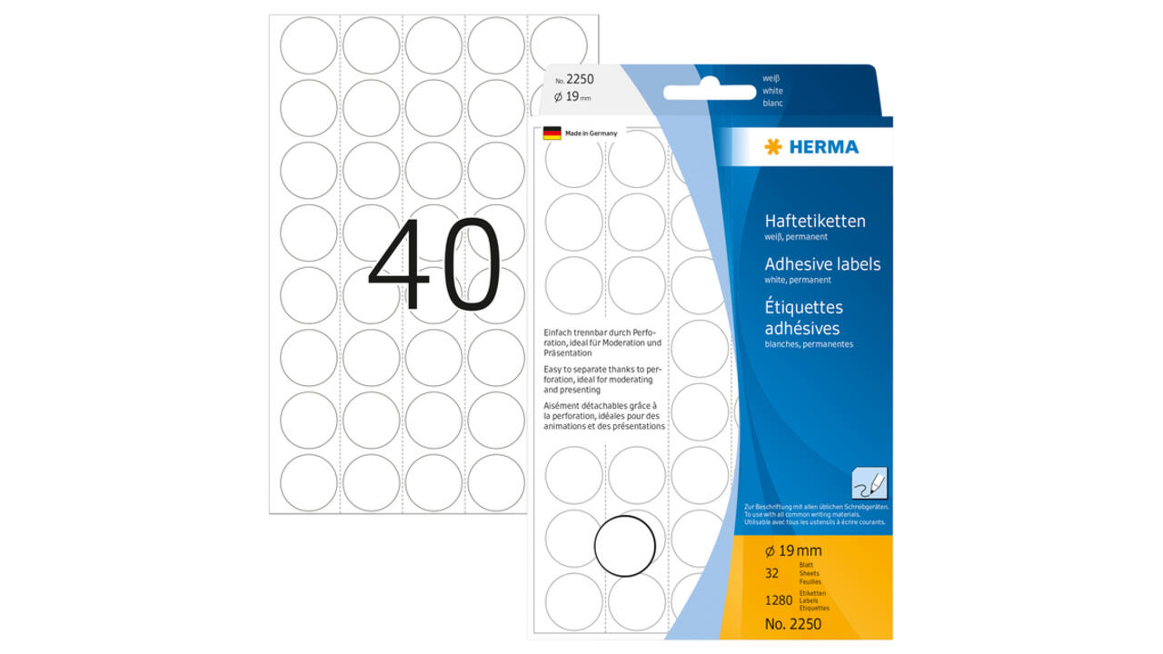 Etiket HERMA 2250 rond 19mm wit 1280 stuks