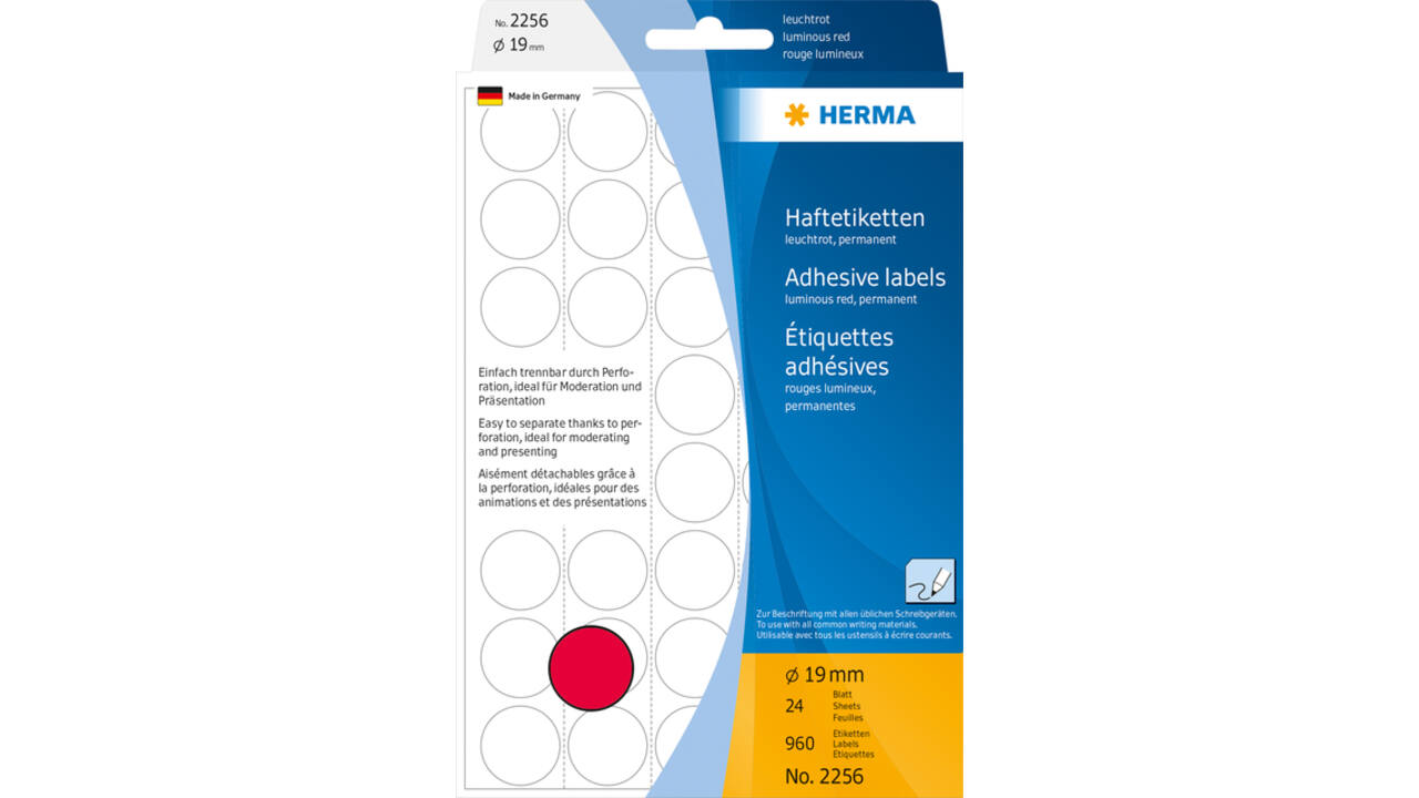 Etiket HERMA 2256 rond 19mm fluor rood 960 stuks