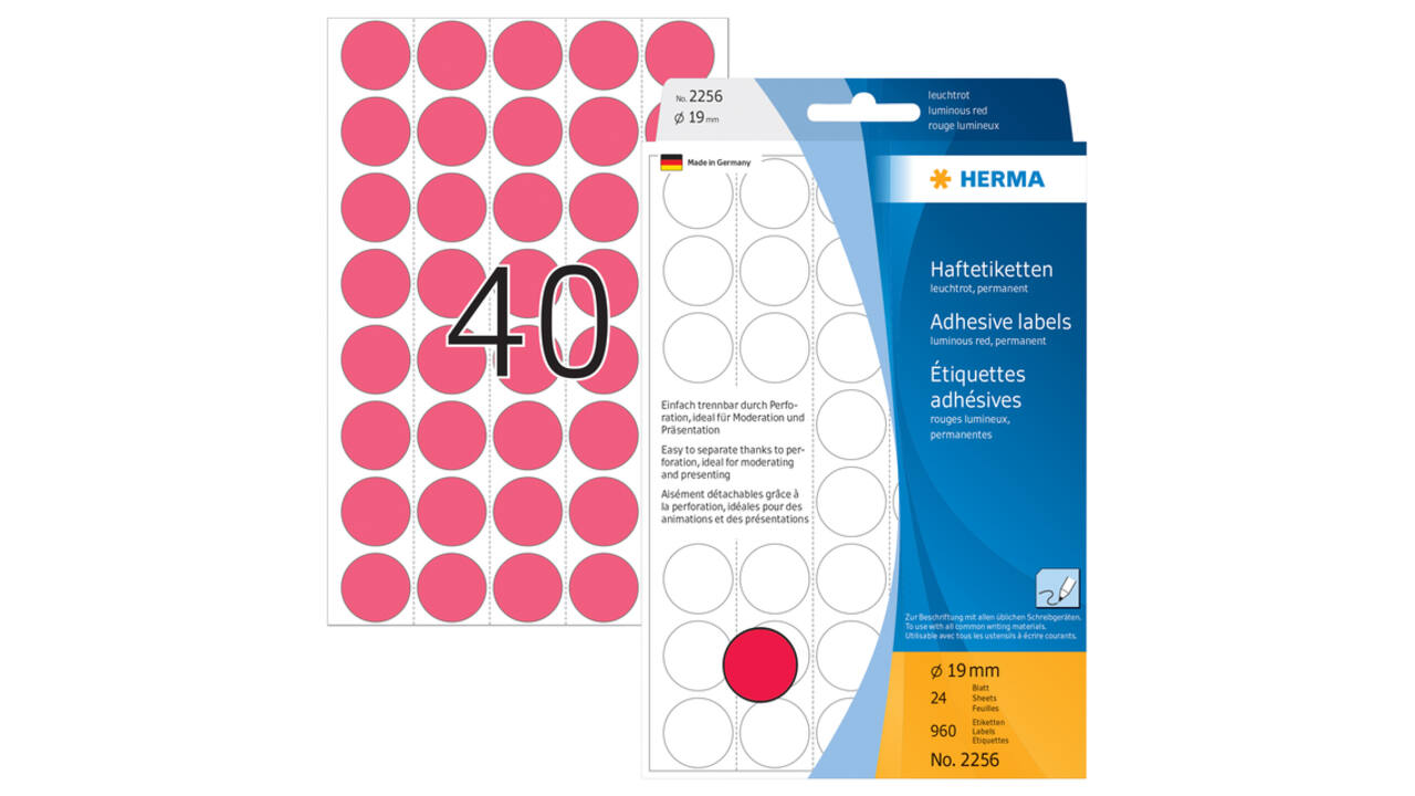 Etiket HERMA 2256 rond 19mm fluor rood 960 stuks