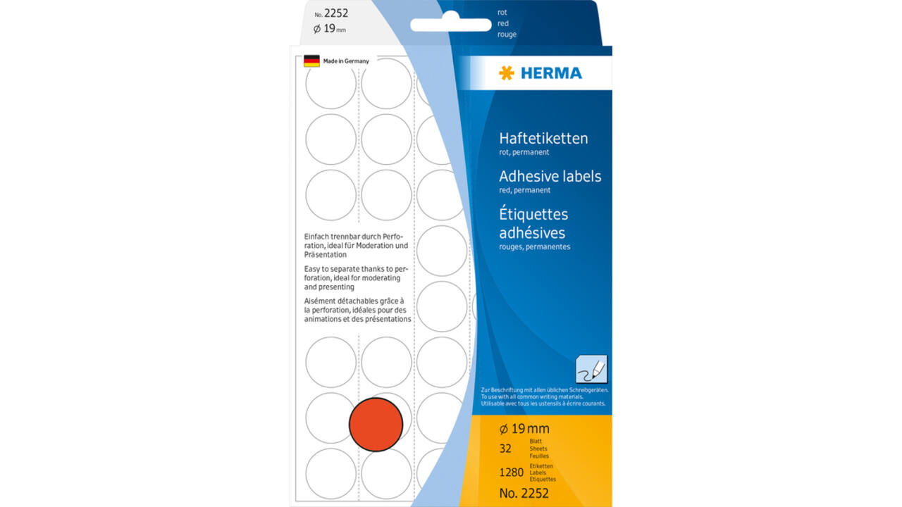 Etiket HERMA 2252 rond 19mm rood 1280 stuks