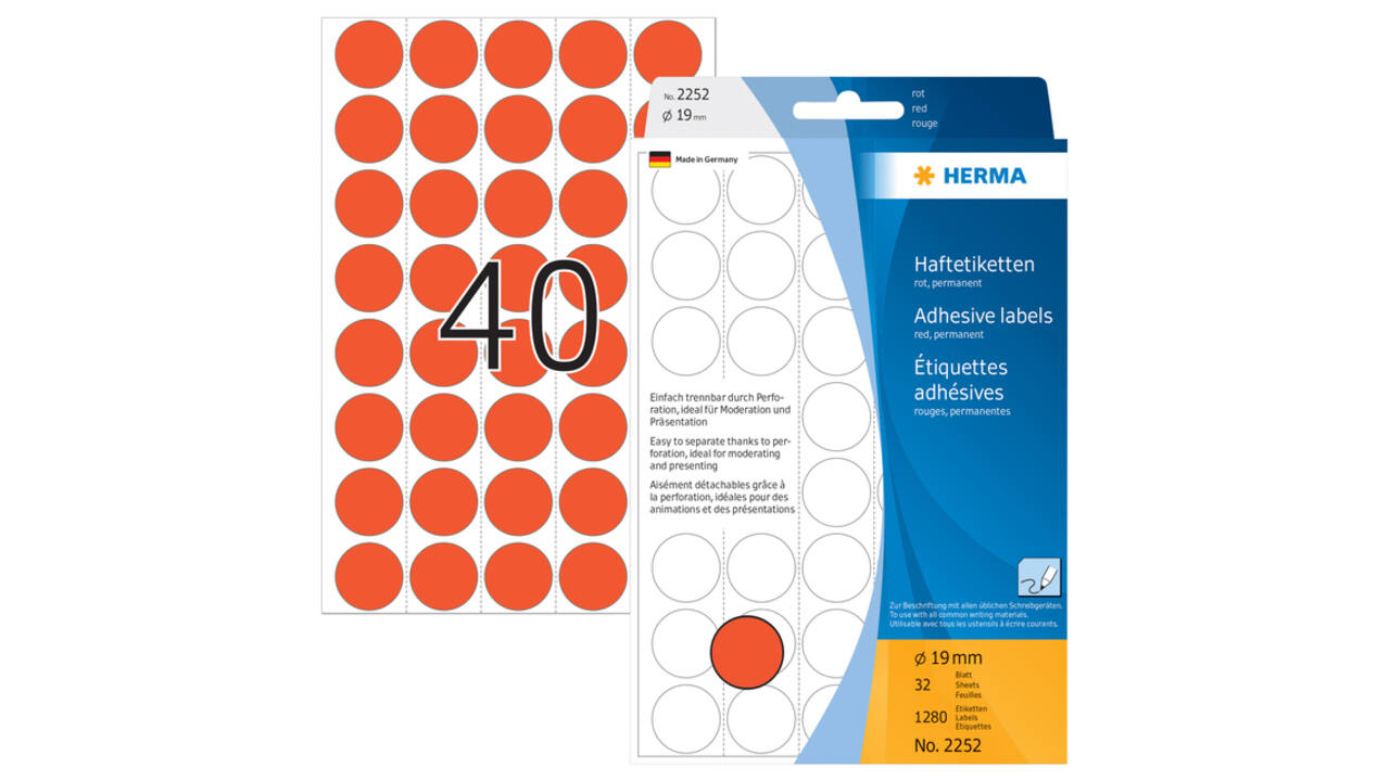 Etiket HERMA 2252 rond 19mm rood 1280 stuks
