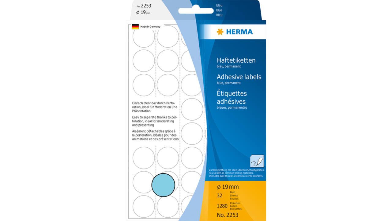 Etiket HERMA 2253 rond 19mm blauw 1280 stuks