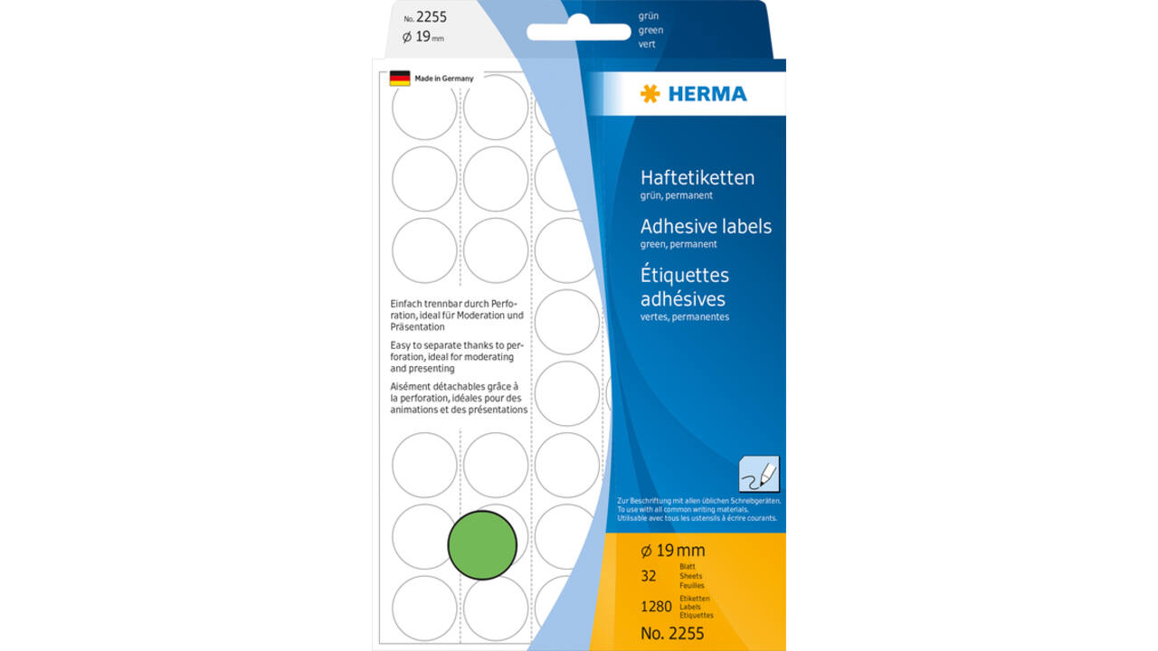 Etiket HERMA 2255 rond 19mm groen 1280 stuks