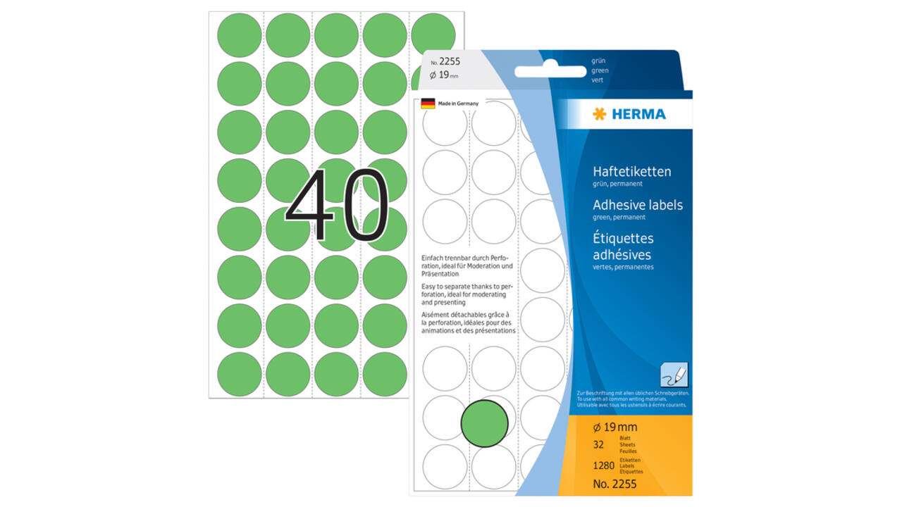 Etiket HERMA 2255 rond 19mm groen 1280 stuks