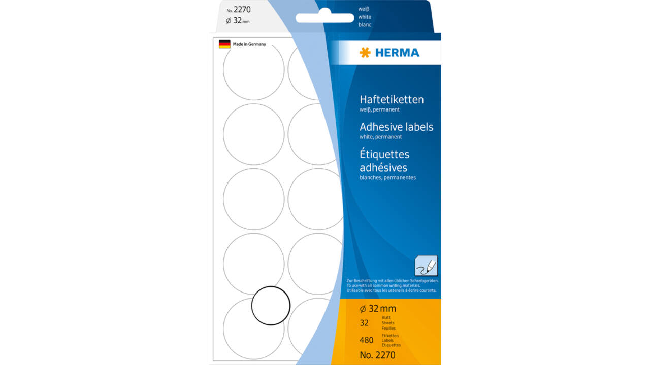 Etiket HERMA 2270 rond 32mm wit 480 stuks