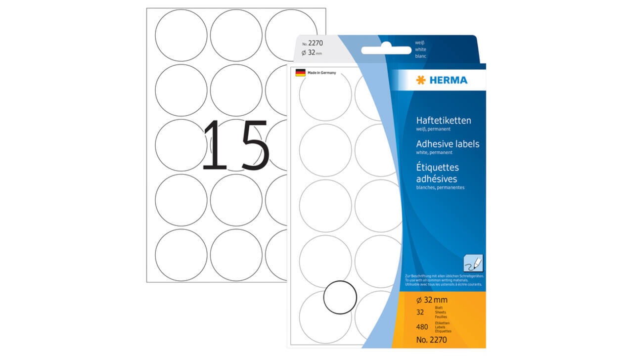 Etiket HERMA 2270 rond 32mm wit 480 stuks