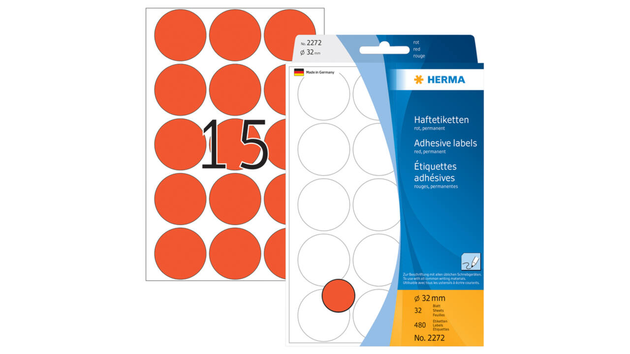 Etiket HERMA 2272 rond 32mm rood 480 stuks