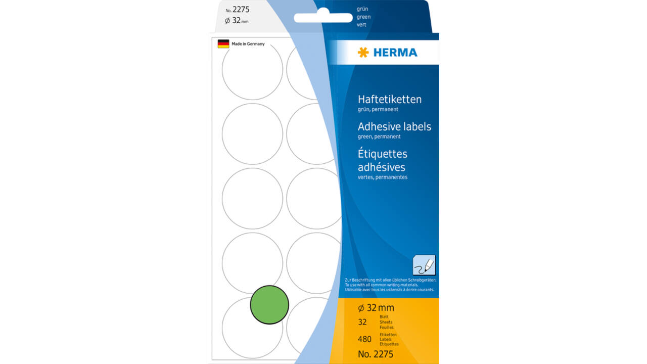 Etiket HERMA 2275 rond 32mm groen 480 stuks