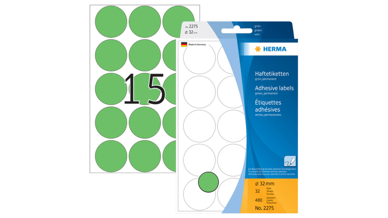 Etiket HERMA 2275 rond 32mm groen 480 stuks