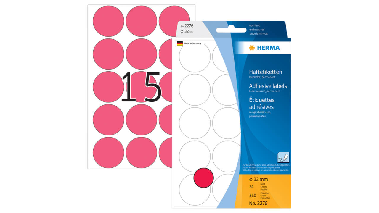 Etiket HERMA 2276 rond 32mm fluor rood 360 stuks