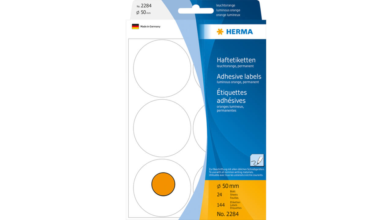 Etiket HERMA 2284 rond 50mm fluor oranje 144 stuks