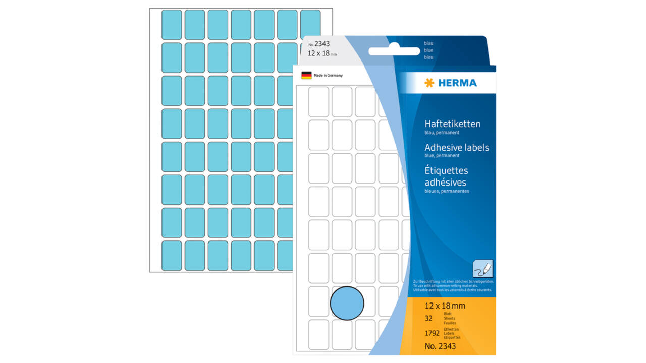 Etiket HERMA 2343 12x18mm blauw 1792 stuks