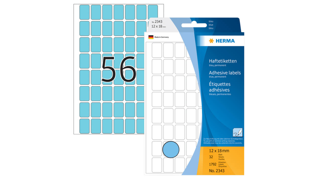 Etiket HERMA 2343 12x18mm blauw 1792 stuks