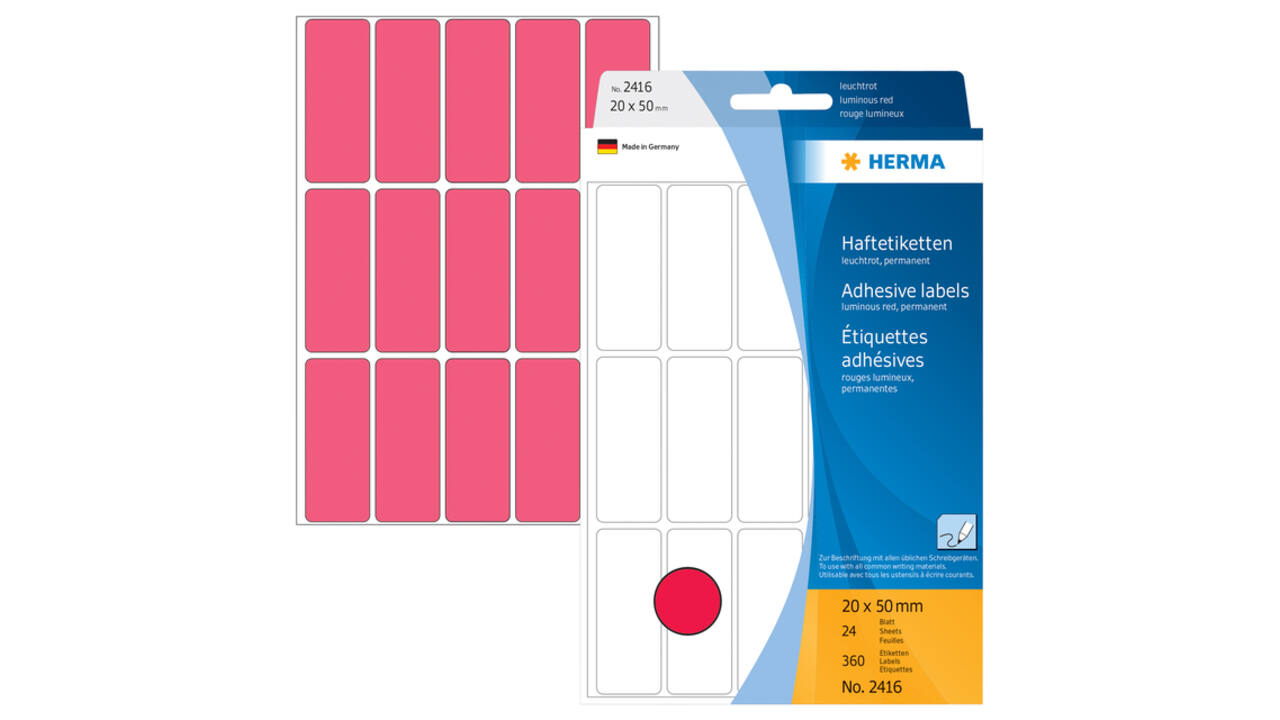 Etiket HERMA 2416 20x50mm fluor rood 360 stuks