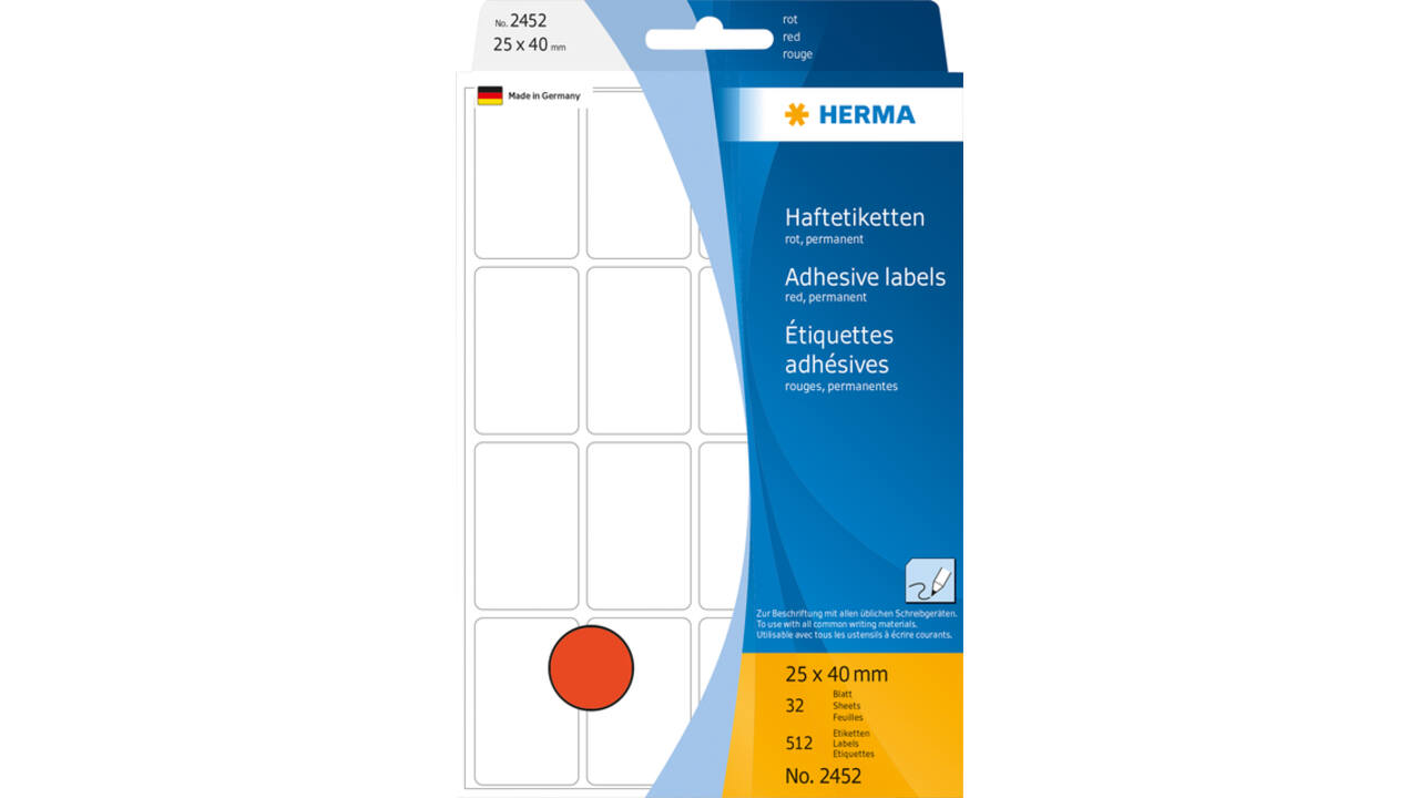 Etiket HERMA 2452 25x40mm rood 512 stuks